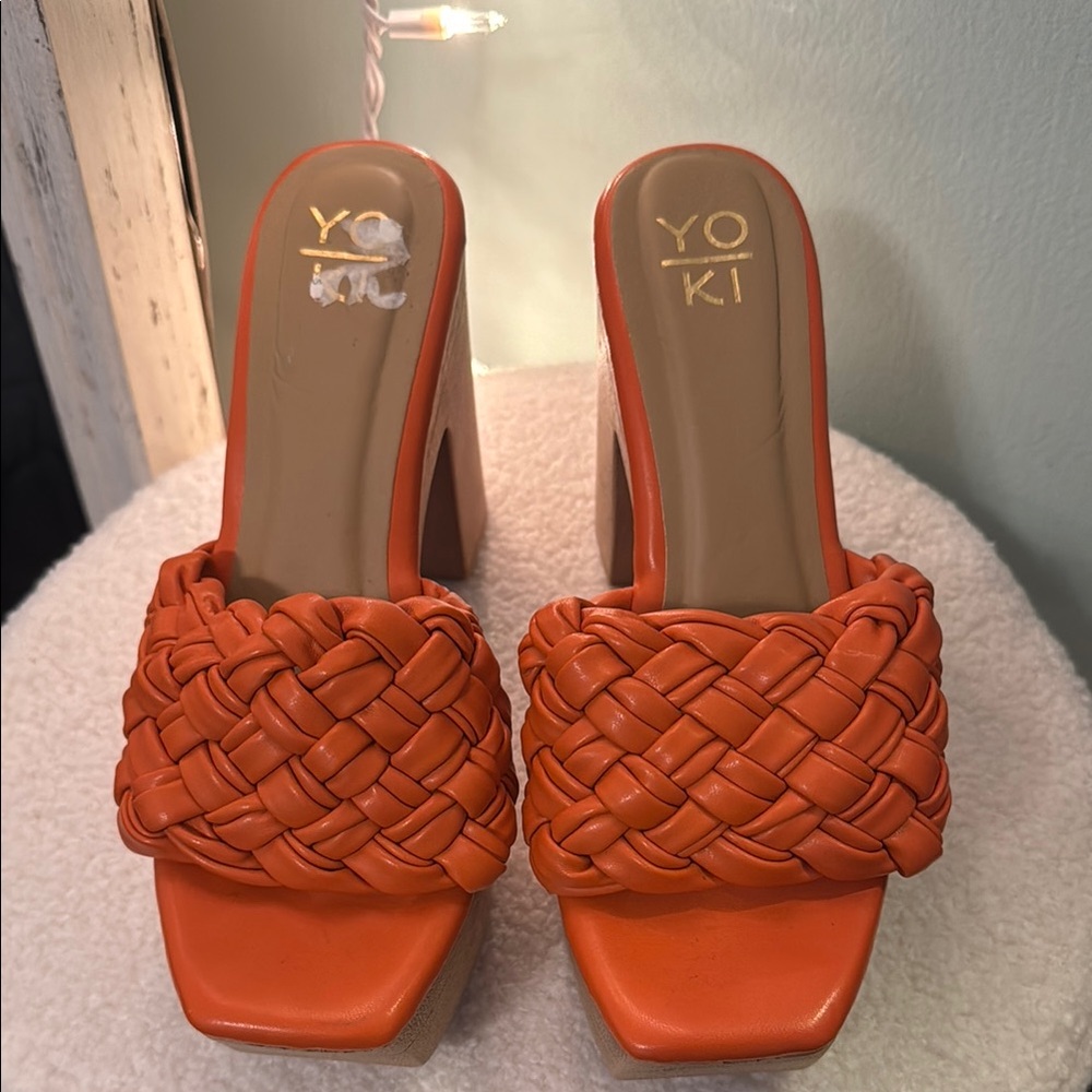 Yoki Orange Heeled Shoes with Braided Design